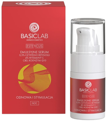 BasicLab Emulsyjne serum z 0,5% czystego retinolu, 4% witaminy C, CBD i koenzymem Q10 Odnowa i stymulacja 15ml