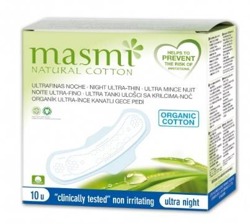 MASMI Ultracienkie podpaski na noc ze skrzydełkami z organicznej bawełny 10szt
