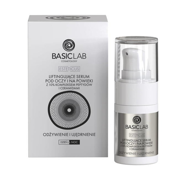 BasicLab Liftingujące serum pod oczy i na powieki z 10% kompleksem peptydów i ceramidami 15ml