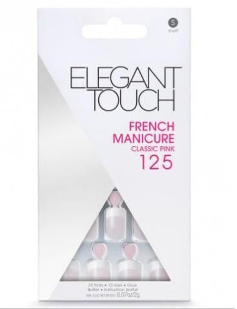 Elegant Touch French Manicure - Sztuczne paznokcie z klejem S 125 Classic Pink, 24 paznokcie + klej 2 g