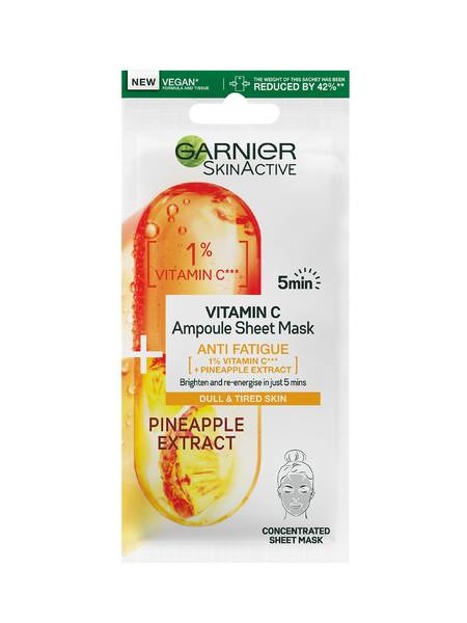 Garnier Vitamin C Ampoule Sheet Mask Ampułka rozświetlająca w masce na tkaninie z witaminą C i ekstraktem z ananasa 15g